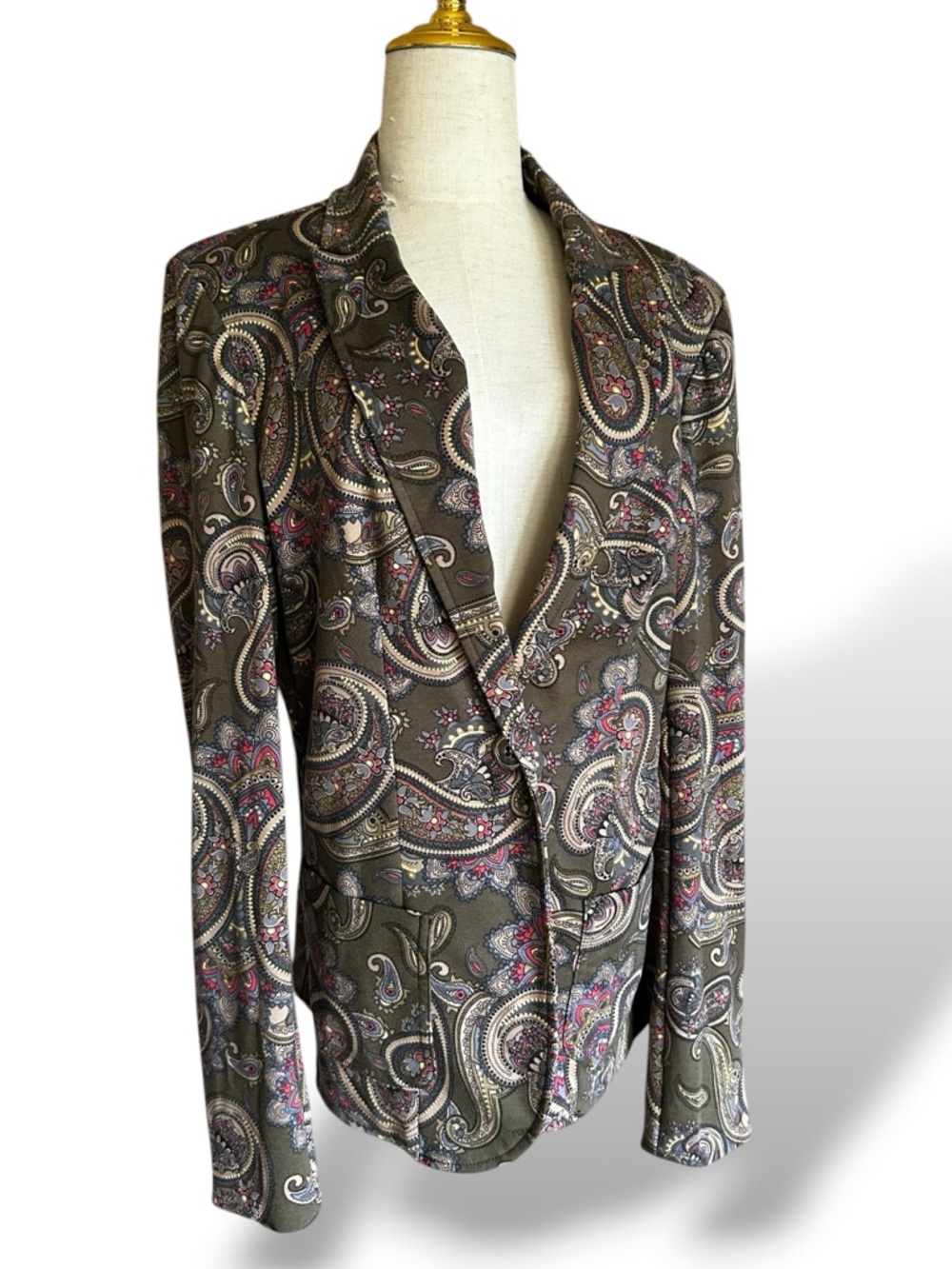 Olive Paisley Womens Blazer Jacket - Sophisticated Print